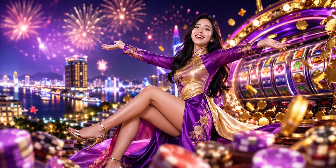 Không khí giải trí casino và slot game tại Nha Trang với trang phục áo dài truyền thống Việt Nam