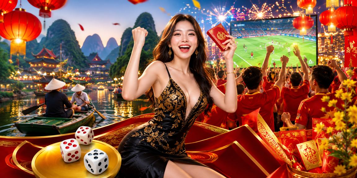Giao diện trò chơi Xóc Đĩa trực tuyến với đèn lồng Ninh Bình làm nền trang trí
